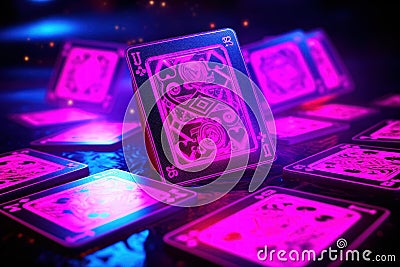 Entertaining Neon play cards. Generate Ai Stock Photo