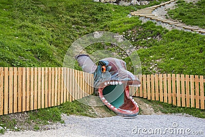 Entertainment and adventure at Triassic Parc Beach on Steinplatte, Austria Editorial Stock Photo