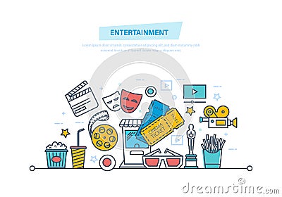 Entertainment, cinema and film, movie theater concept. Cinema icons. Vector Illustration