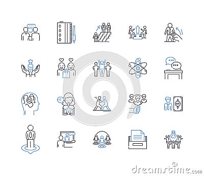 Entertainment education line icons collection. Edutainment, Infotainment, Instructainment, Learnertainment, Gamification Vector Illustration