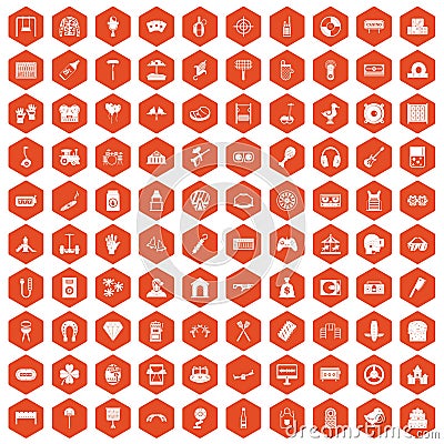 100 entertainment icons hexagon orange Vector Illustration