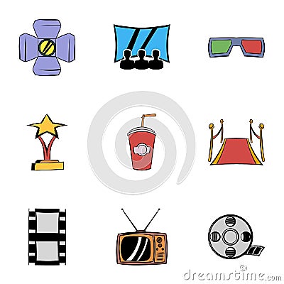 Entertainment icons set, cartoon style Vector Illustration