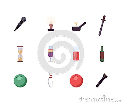 Entertainment miscellaneous flat color vector object set Vector Illustration