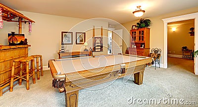 Entertainment room in hawaian style with pool table Stock Photo