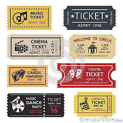 Entertainment Ticket Set Vector Illustration