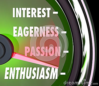 Enthusiasm Gauge Level Interest Eagerness Passion Speedometer Stock Photo