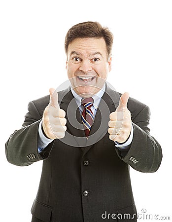 Enthusiastic Businessman Two Thumbs Up Stock Photo