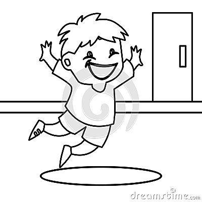 Enthusiastic child jumping coloring page Stock Photo
