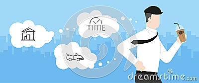 Thinking of his House, Car, Be on time. Hurry up business lifestyle in rush hour Vector Illustration