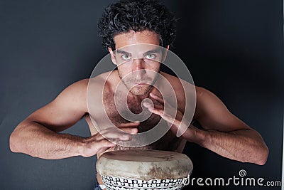 Enthusiastic drum player Stock Photo