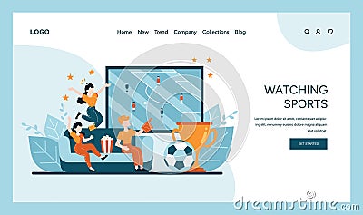 Enthusiastic fans experience the thrill of the game from their living room, a portrayal of sports fandom and shared Vector Illustration
