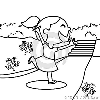 Enthusiastic girl coloring page Stock Photo