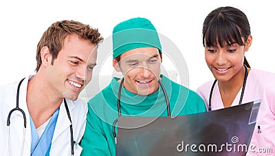 Enthusiastic medical team looking at X-ray Stock Photo