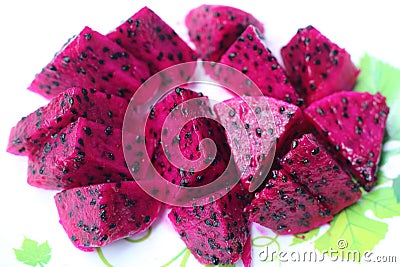 Fresh red dragon fruit cubes Stock Photo