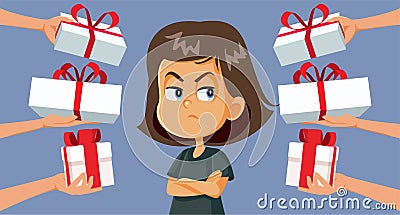 Ungrateful Girl Not liking her Presents Vector Cartoon Illustration Vector Illustration