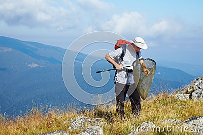 Entomologist in the nature Stock Photo