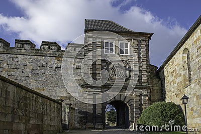 entrace bow of sandstone building in bad bentheim in germany Stock Photo