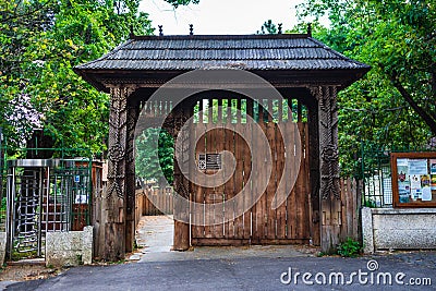 Entrace of National Village Museum Muzeul National al Satului in Bucharest, Romania, 2019 Editorial Stock Photo