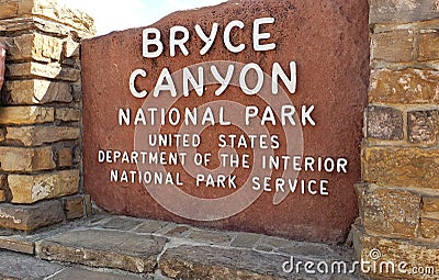 Entrace sign to Bryce Canyon National Park Editorial Stock Photo
