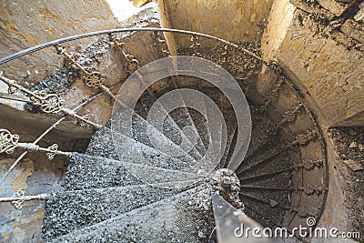 Spiral staircases in the abandoned building Stock Photo