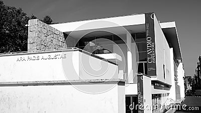 Entrance of the Ara Pacis museum seen from the street Editorial Stock Photo