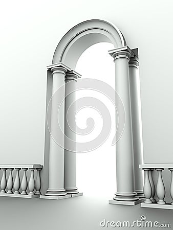 Entrance with arc, columns and balustrade Stock Photo
