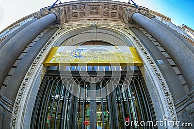 Entrance of Chamber of Commerce, Milan, Italy Editorial Stock Photo