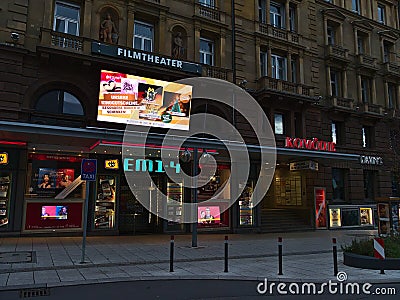 Entrance of cinema auditoriums EM of Innenstadtkinos in downtown currently closed due to Covid-19 lockdown. Editorial Stock Photo