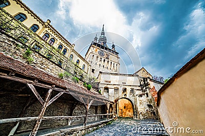 Entrance of the citadel in Sighisoara Stock Photo