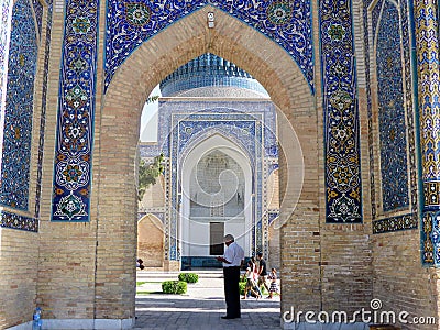 Entrance of the complex of the mausoleum of Tamerlane to Samarkand in Uzbekistan. Editorial Stock Photo