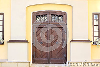 Entrance doors in one of the buildings of Nesvizh Castle Stock Photo