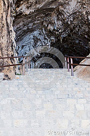 Dripstone cave entrance Stock Photo