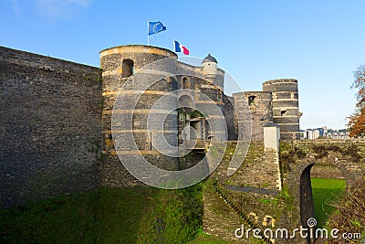 Entrance gate of Angers castle, France Stock Photo