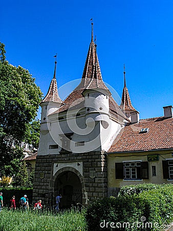 Entrance gate with five towers to city Brashov Editorial Stock Photo