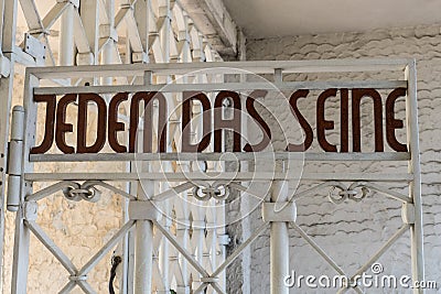 Entrance gate to the Buchenwald concentration camp with the historical lettering Editorial Stock Photo