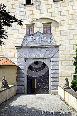 Entrance gate to the castle courtyard Namest over Oslava Stock Photo