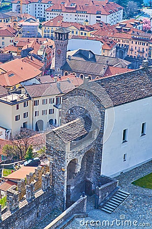 The entrance gates to Castelgrande fortress, Bellinzona, Switzerland Editorial Stock Photo