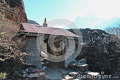 Entrance gates to Panboche village in Himalayas Stock Photo