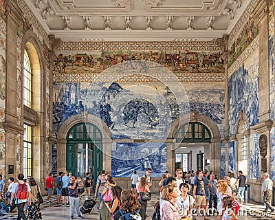 Entrance Hall, Sao Bento Railway Station, Porto, Portugal. Editorial Stock Photo