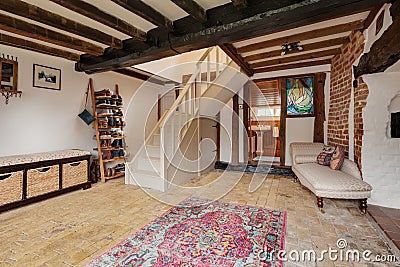 Entrance hall in 17th century cottage Editorial Stock Photo