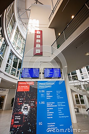 Entrance hall to press center at CeBIT Editorial Stock Photo