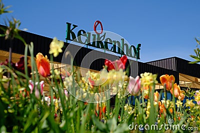 Entrance of Keukenhof with tulips, Netherlands Editorial Stock Photo