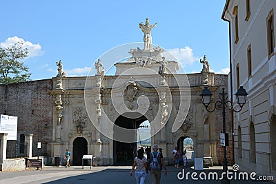 Entrance in the medieval city Alba Iulia, Transylvania Editorial Stock Photo