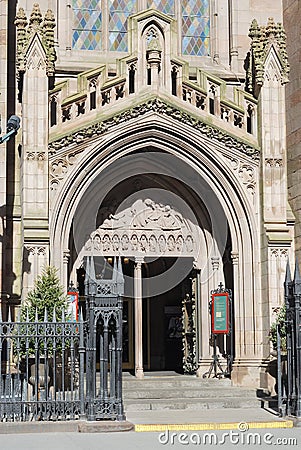 Entrance of an old church in NYC Stock Photo