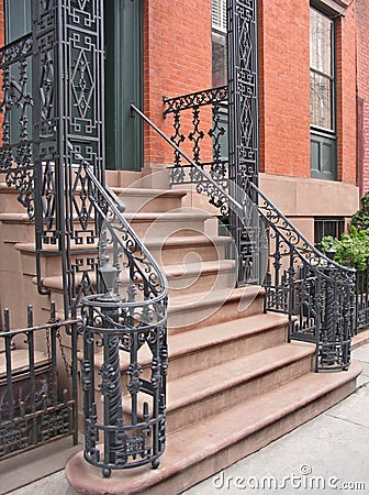 Entrance with ornate railings Stock Photo