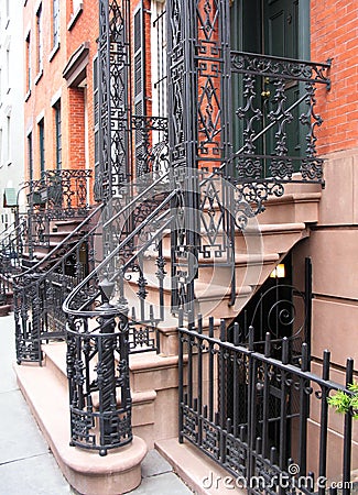 Entrance with ornate railings Stock Photo