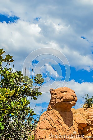 Entrance of The Palace / Lost City /Sun City with stone statues under blue and cloudy sky Editorial Stock Photo