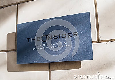 Entrance plaque at The Onsider luxury apartments in Barcelona Editorial Stock Photo