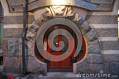 Entrance portal and door to a northern art nouveau building Editorial Stock Photo