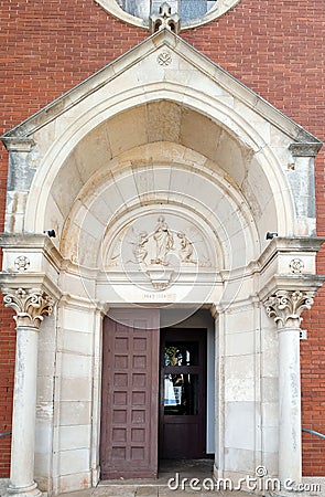 Portal of the church of St. Pelagius in Novigrad, Croatia Stock Photo